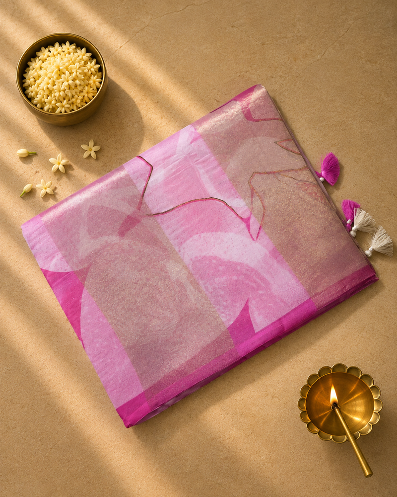 Pure Organza and Tissue Digital Printed Saree with Satin Blouse